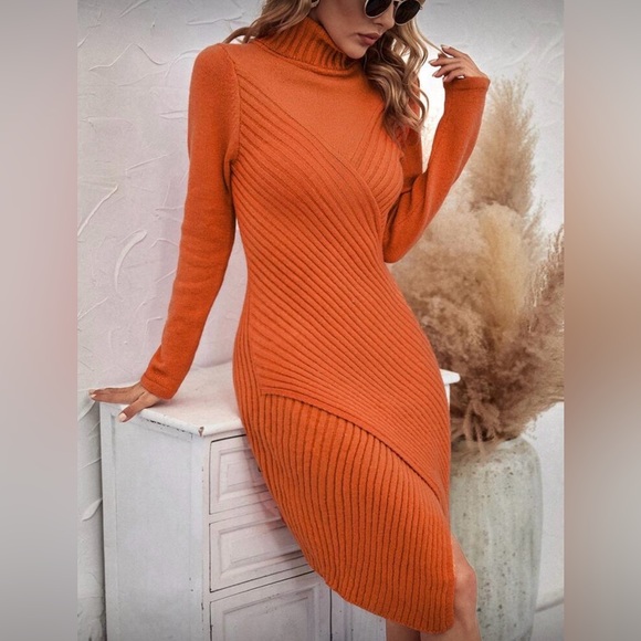SHEIN Orange Long Sleeve Knit Dress - Picture 3 of 7